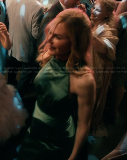 Kay’s green satin dress on Scarpetta