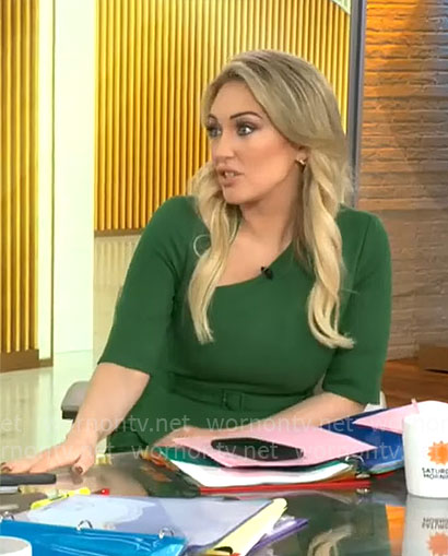 Kelly O’Grady’s green peplum dress on CBS Mornings