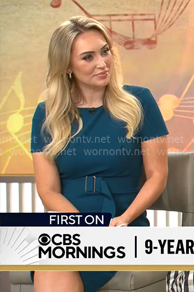 Kelly O’Grady’s teal short sleeve dress on CBS Mornings