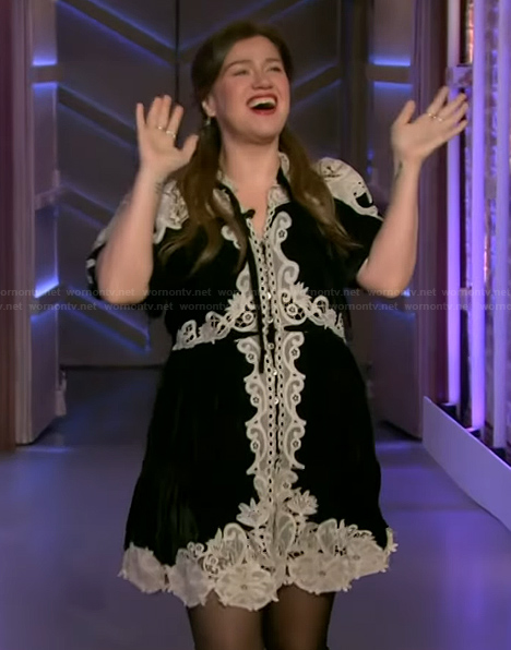 Kelly’s black lace inset dress on The Kelly Clarkson Show