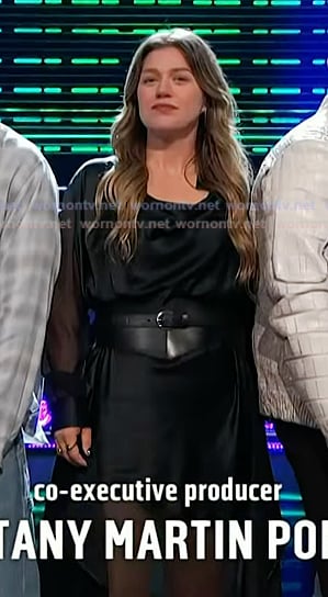 Kelly’s black sheer sleeve dress on The Voice