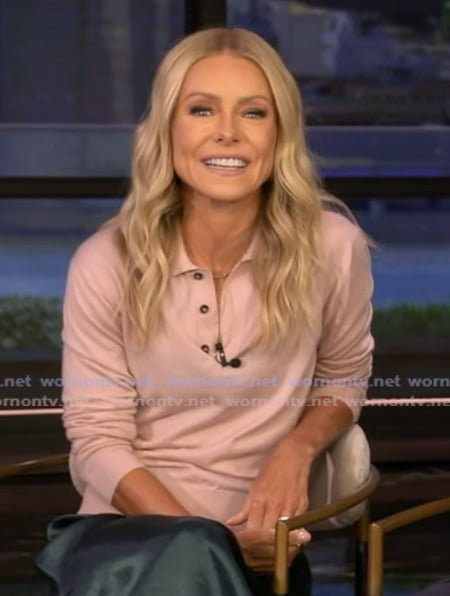 Kelly's pink polo sweater on Live with Kelly and Mark