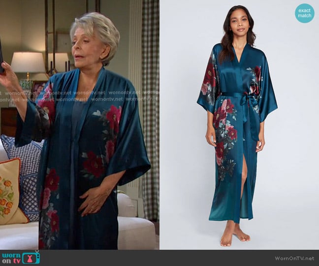 Kim + Ono Silk Keina Long Kimono Robe in Teal worn by Julie Olson Williams (Susan Seaforth Hayes) on Days of our Lives