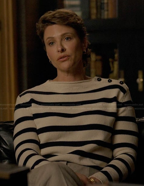 Kit’s white striped sweater on Imperfect Women