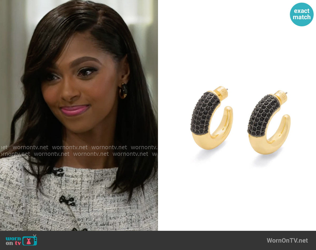 Kurt Geiger Pavé Crystal Chunky Hoop Earrings worn by Kat Richardson (Colby Muhammad) on Beyond the Gates