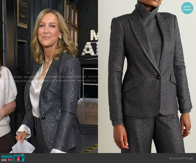 L'Agence Chamberlain Metallic Herringbone Wool-blend Blazer worn by Lara Spencer on Good Morning America