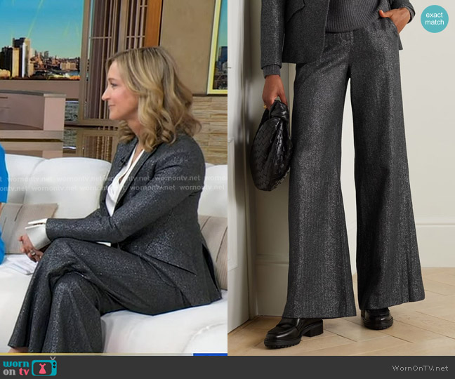 L'Agence Pilar Metallic Herringbone Wool-blend Wide-leg Pants worn by Lara Spencer on Good Morning America
