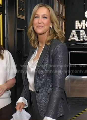 Lara’s grey metallic blazer and pants on Good Morning America