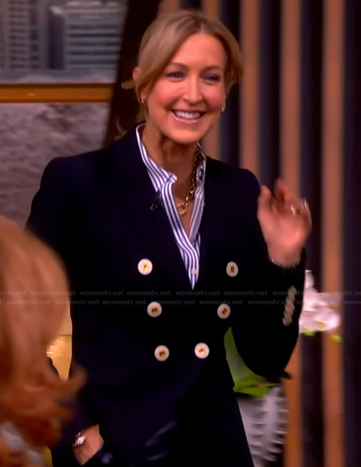 Lara’s navy double breasted blazer on The View