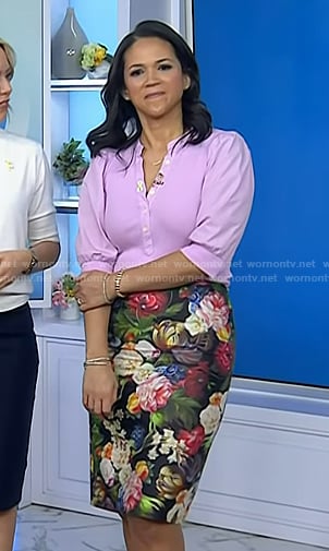 Laura’s pink puff sleeve top and floral skirt on Today