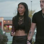 Layla’s black satin slit skirt on The Secret Lives of Mormon Wives