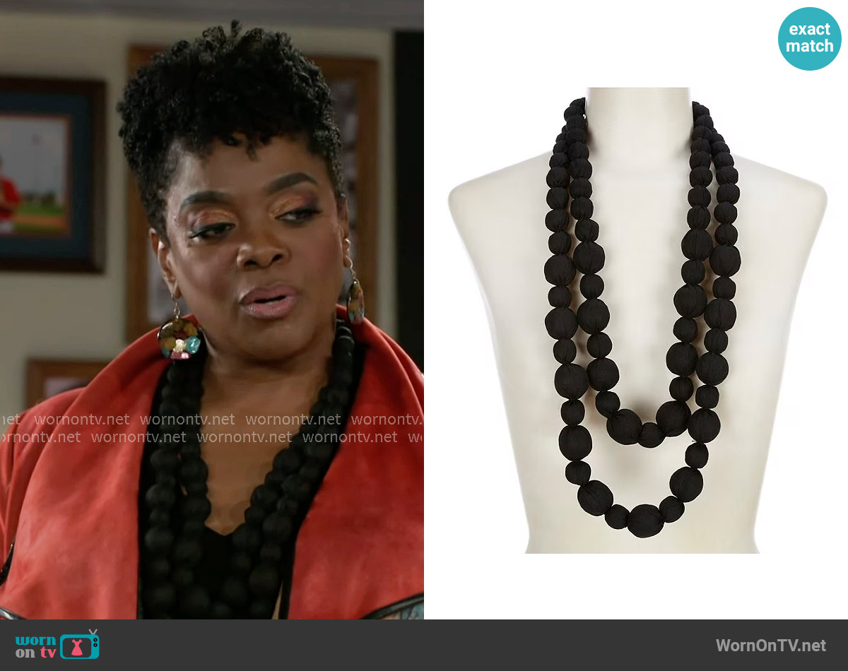 Le' AL.X Dual Strand Silk Wrapped Ceramic Beaded Statement Necklace worn by Mona Wilson (Karan Kendrick) on Beyond the Gates