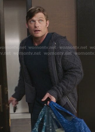 Link’s navy cable knit zip hoodie on Greys Anatomy