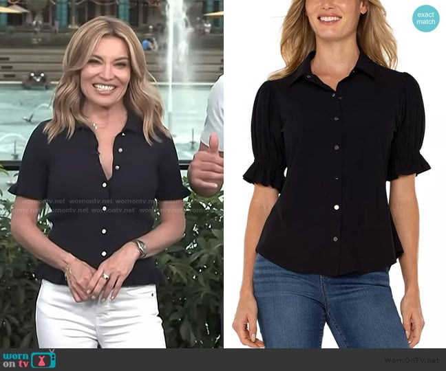 Liverpool Puff Sleeve Knit Snap-Up Shirt worn by Kit Hoover on Access Hollywood