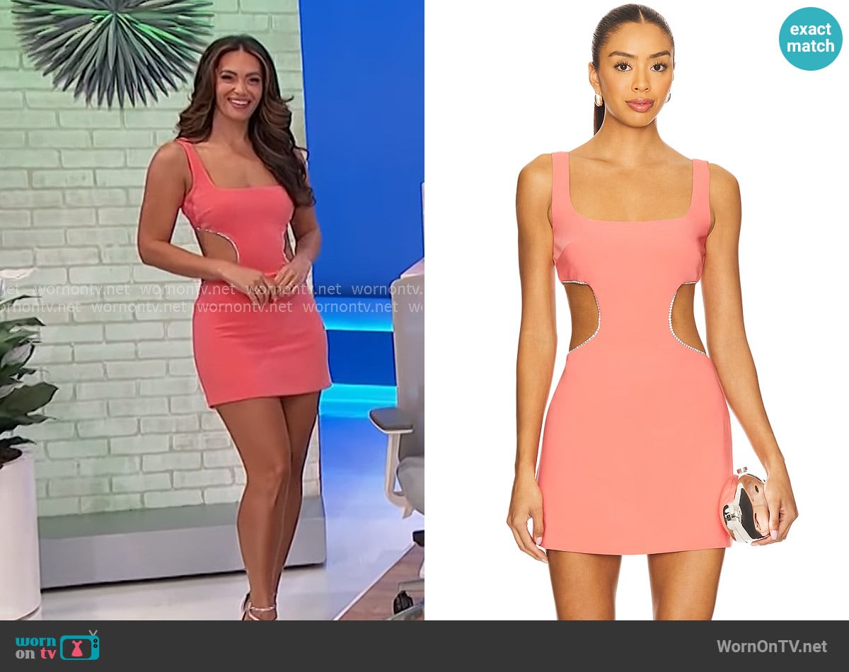 Lovers + Friends Daya Mini Dress in Coral Pink worn by Alexis Gaube on The Price is Right