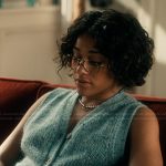 Lucy’s blue knit vest on Scarpetta