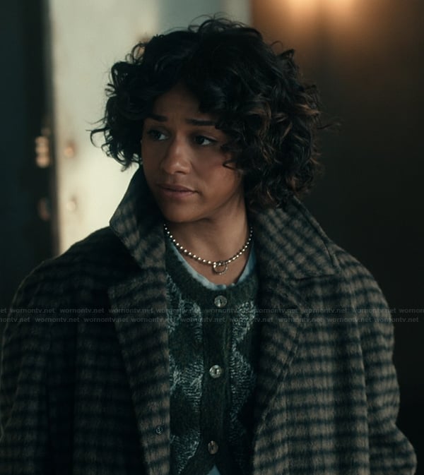 Lucy’s check coat on Scarpetta