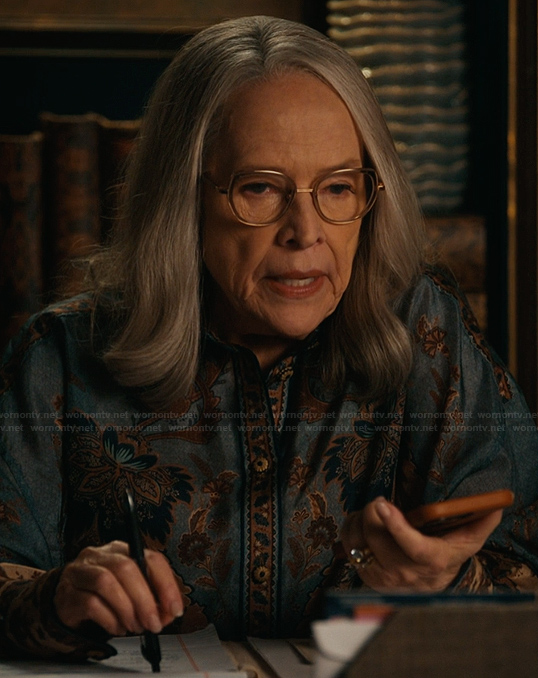 Madeline’s blue floral print shirt on Matlock