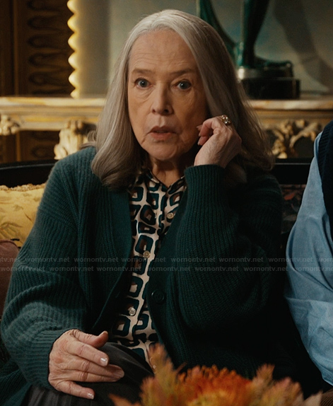 Madeline’s geo print satin blouse on Matlock