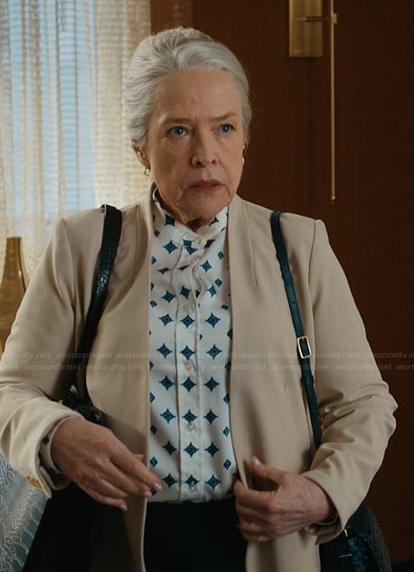 Madeline’s white printed blouse and blazer on Matlock