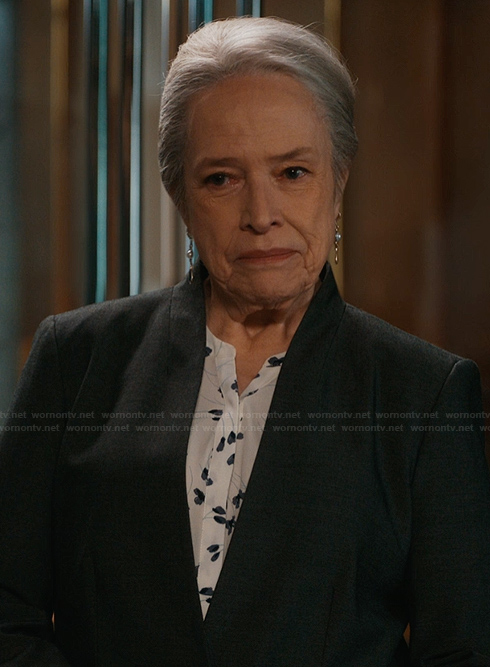 Madeline’s white printed blouse on Matlock