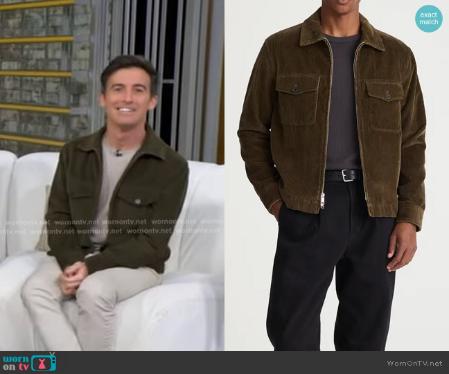 Madewell Corduroy Zip Jacket in Expedition Green worn by Will Ganss on Good Morning America