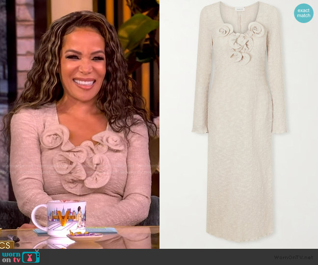 Magda Butrym Beach floral-appliquéd Lyocell-blend midi dress worn by Sunny Hostin on The View
