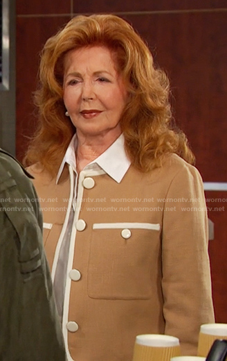 Maggie’s beige contrast trim jacket on Days of our Lives