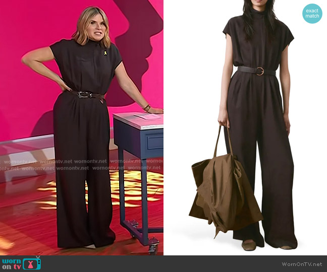 Mango Cap Sleeve Belted Jumpsuit in Chocolate worn by Jenna Bush Hager on Today