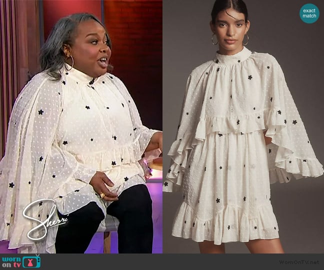Mare Mare Embroidered Chiffon Cape Swing Mini Dress worn by Jackie Fabulous on Sherri