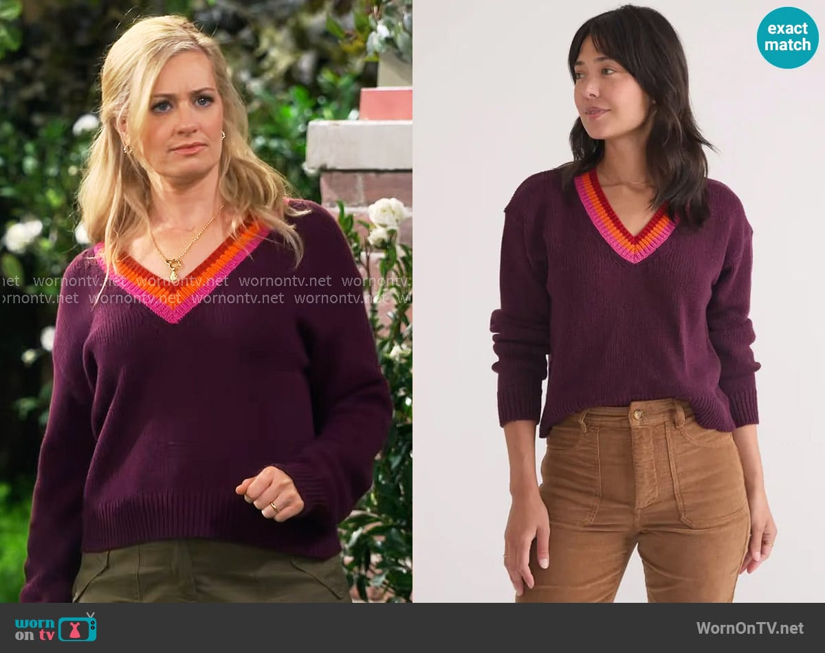 Marine Layer Bella Sweater in Plum worn by Gemma (Beth Behrs) on The Neighborhood