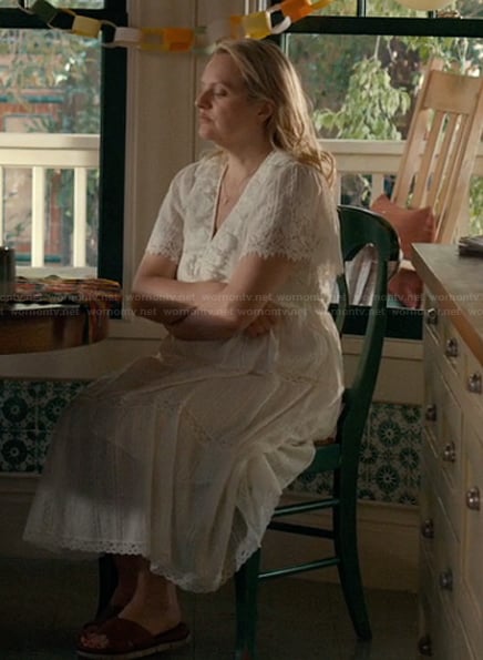 Mary’s white lace trim dress on Imperfect Women