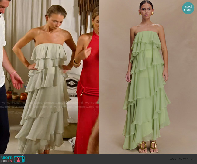 Meshki Alexa Ruffle Chiffon Maxi Dress in Pastel Lime worn by Charley Manley on Southern Charm