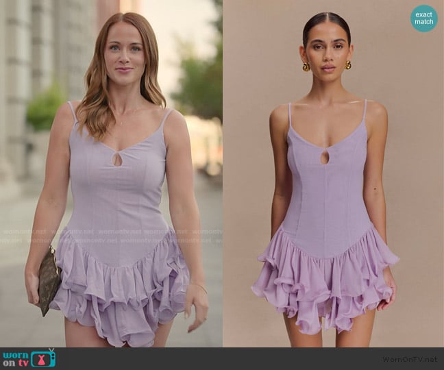 Meshki Calantha Ruffle Mesh Mini Dress worn by Whitney Leavitt on The Secret Lives of Mormon Wives