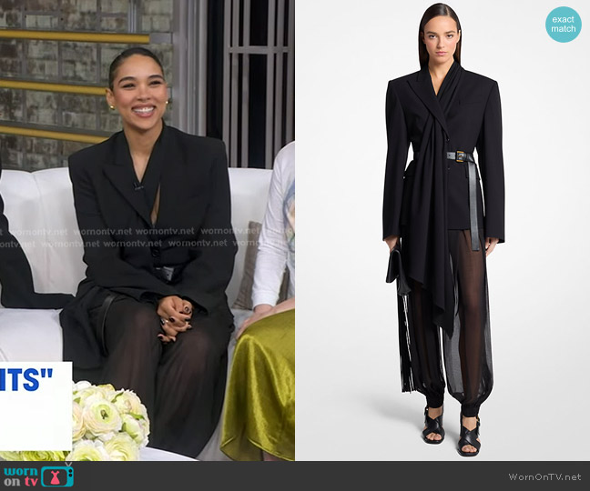 Michael Kors Collection Tissue Wool Crepe Scarf Belted Blazer worn by Alexandra Shipp on Good Morning America