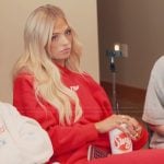 Miranda’s red sweatshirt and pants on The Secret Lives of Mormon Wives