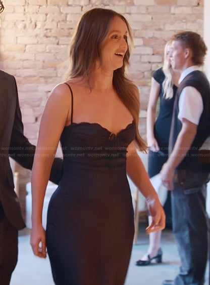 Mikayla’s black satin dress on The Secret Lives of Mormon Wives