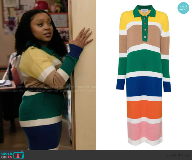 Mira Mikati Green Striped Knit Polo Dress worn by Janine Teagues (Quinta Brunson) on Abbott Elementary