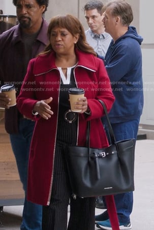 Miranda’s red zip coat on Greys Anatomy