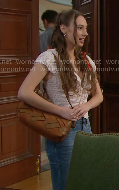 Miss Dylan’s white printed top on The Bold and the Beautiful