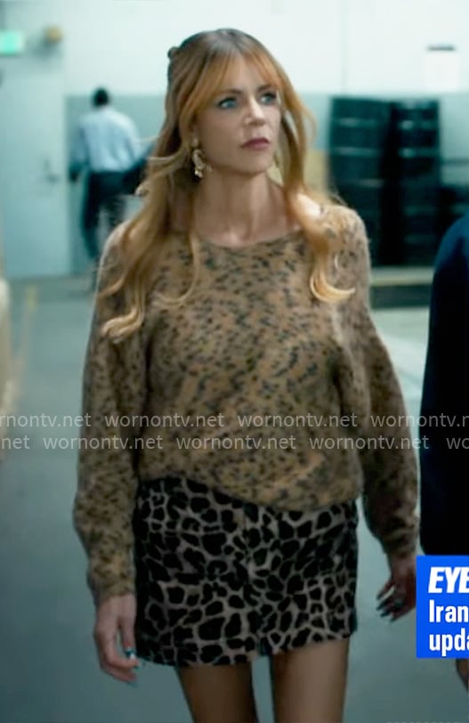 Morgan’s leopard print sweater and mini skirt on High Potential