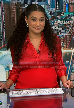 Morgan’s red chain print satin shirt on NBC News Daily
