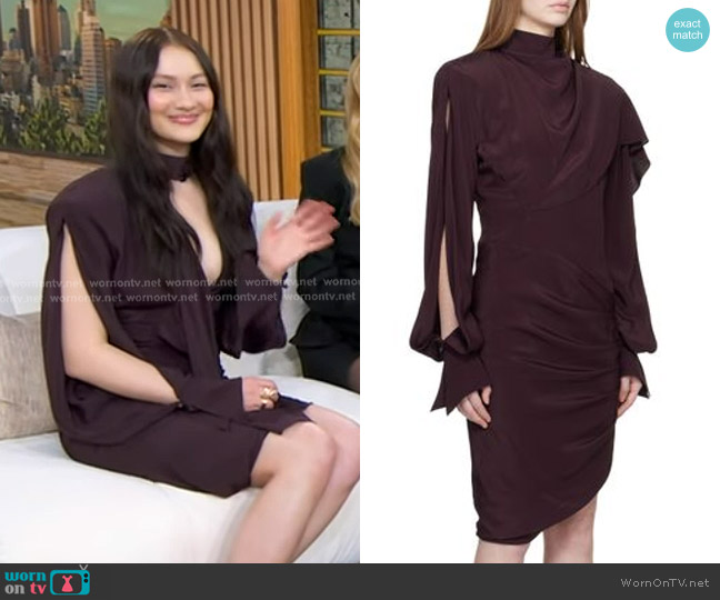 Mugler Long Sleeve Mini Dress in Dark Plum worn by Lola Tung on Good Morning America