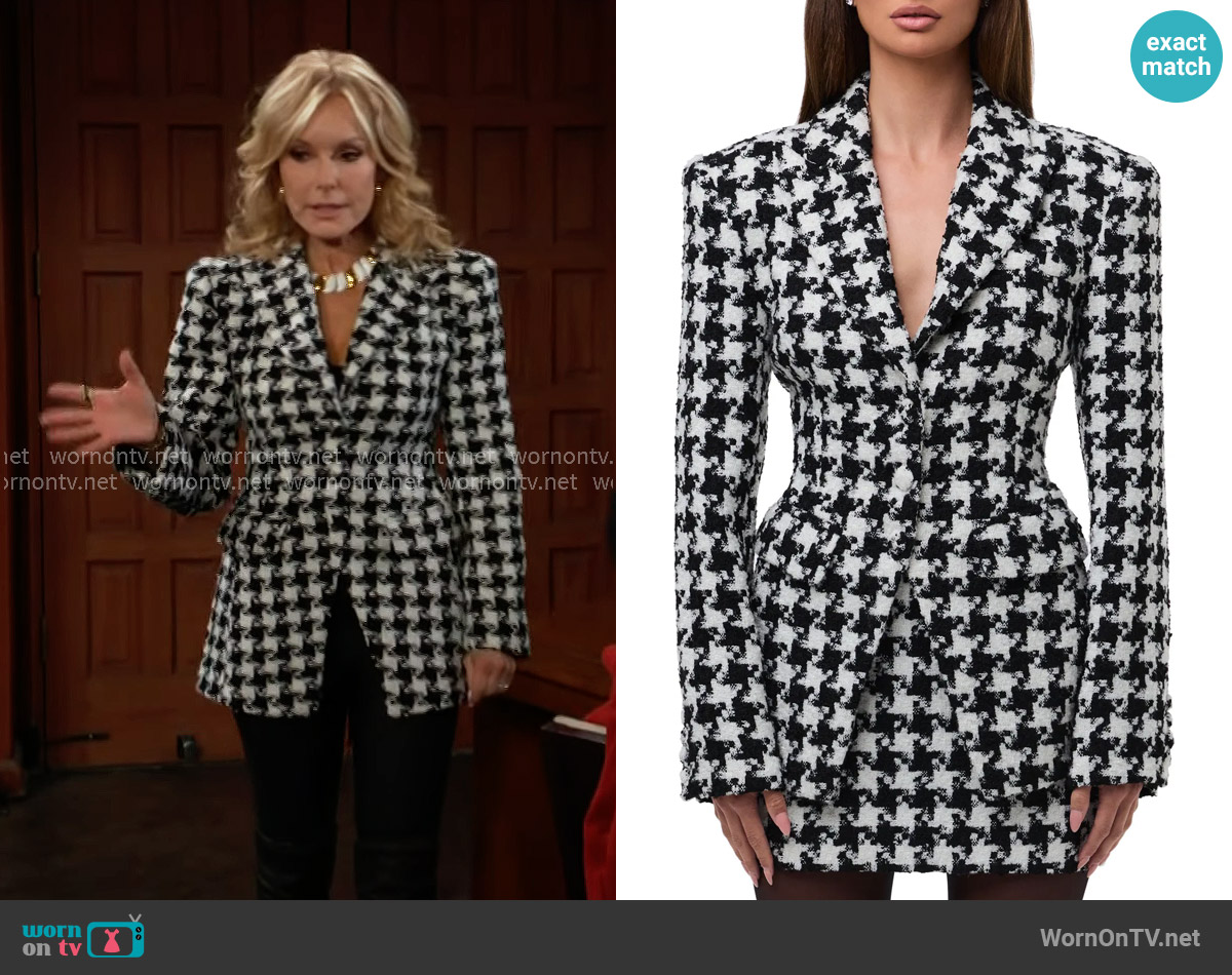 Naked Wardrobe Houndstooth Check Tweed Blazer worn by Lauren Fenmore (Tracey Bregman) on The Young and the Restless