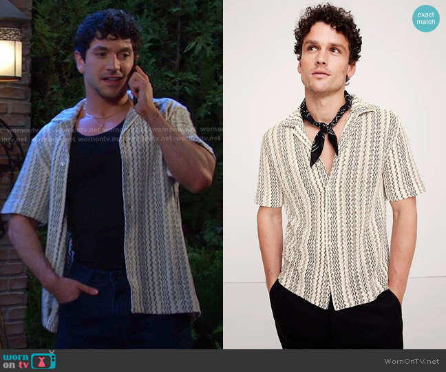 Natural Beige by Banana Republic Relaxed-Fit Wavy Stripe Cotton Resort Shirt worn by Javi Hernandez (Al Calderon) on Days of our Lives