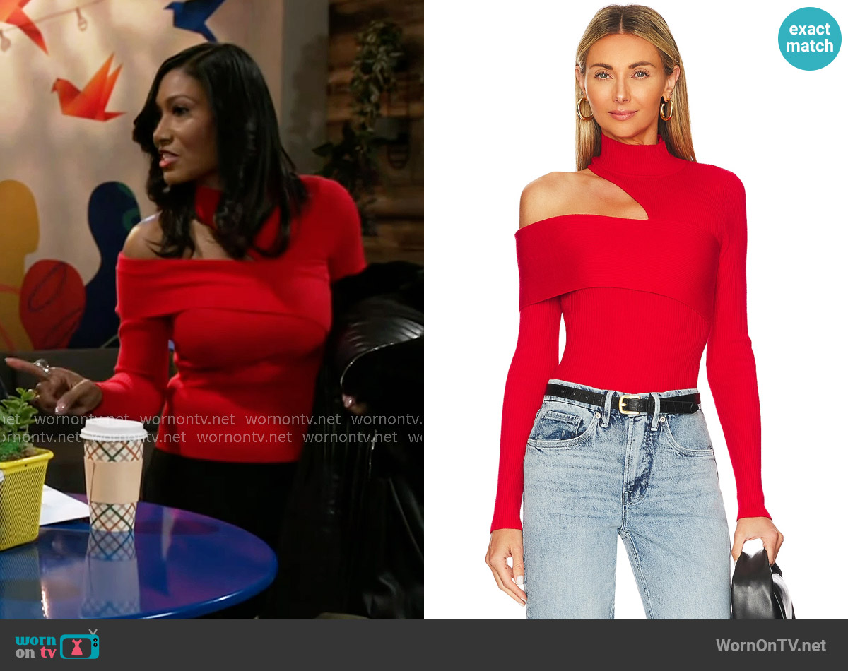 NBD Kiera Sweater in Red worn by Dana 'Leslie' Thomas (Trisha Mann-Grant) on Beyond the Gates