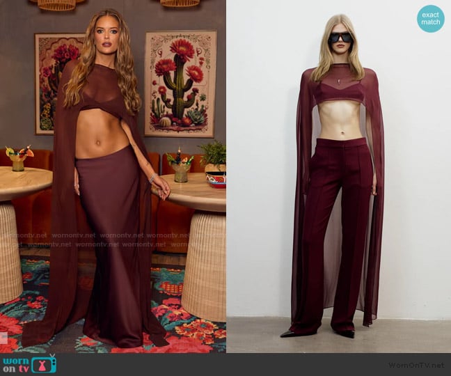 New Arrivals Ilkyaz Ozel Vivi Cape in Vintage Wine worn by Salley Carson on Southern Charm