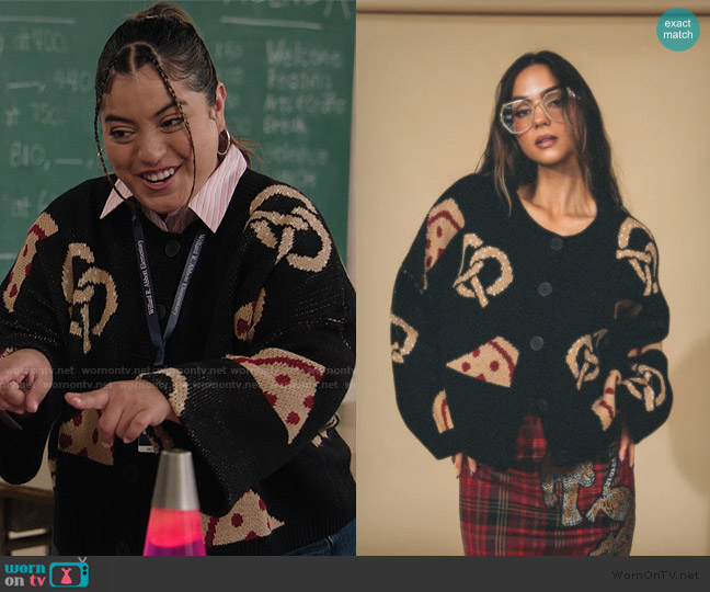 New York is My Boyfriend Boxy Button Up Cardigan Dressed in Lala worn by Ashley ( Keyla Monterroso Mejia) on Abbott Elementary