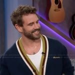 Nick Viall’s blue contrast stripe cardigan on The Kelly Clarkson Show