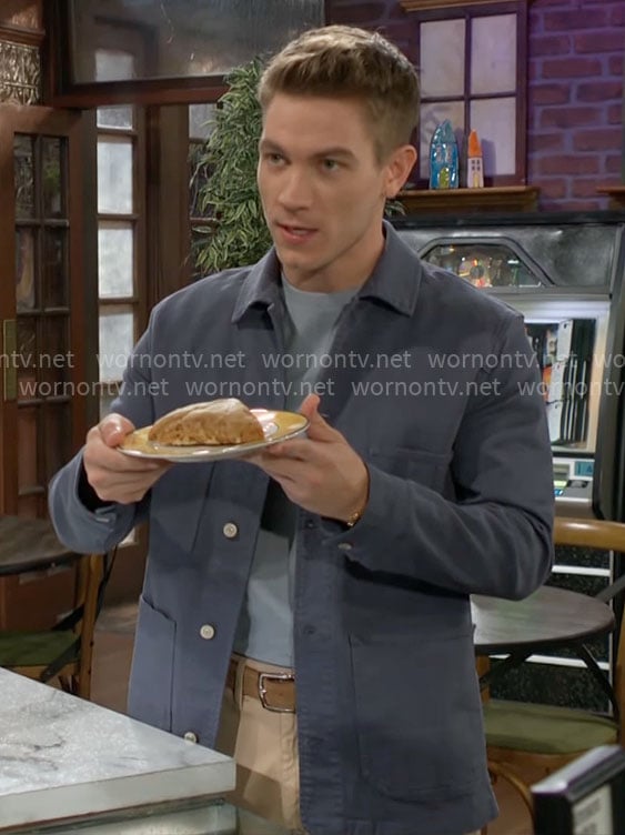 Noah’s blue shirt jacket on The Young and the Restless